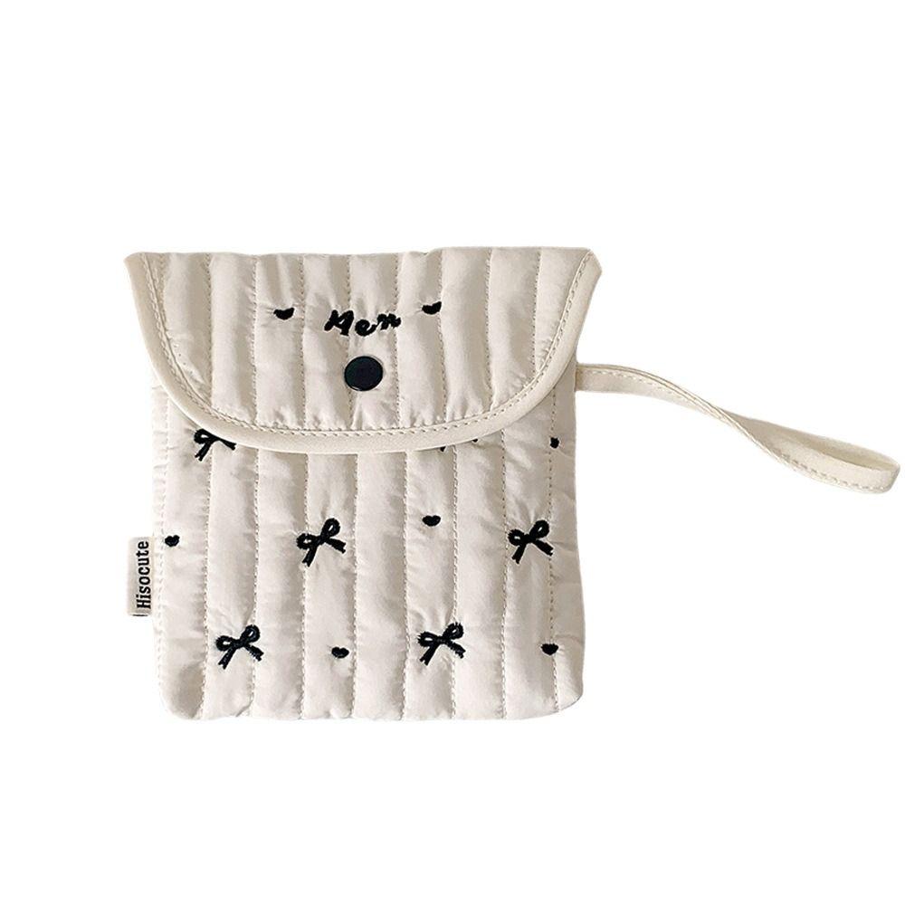 Menstruation Towel Storage Embroidery Cherry Cosmetic Bag Large Capacity Bow Makeup Bag  Women
