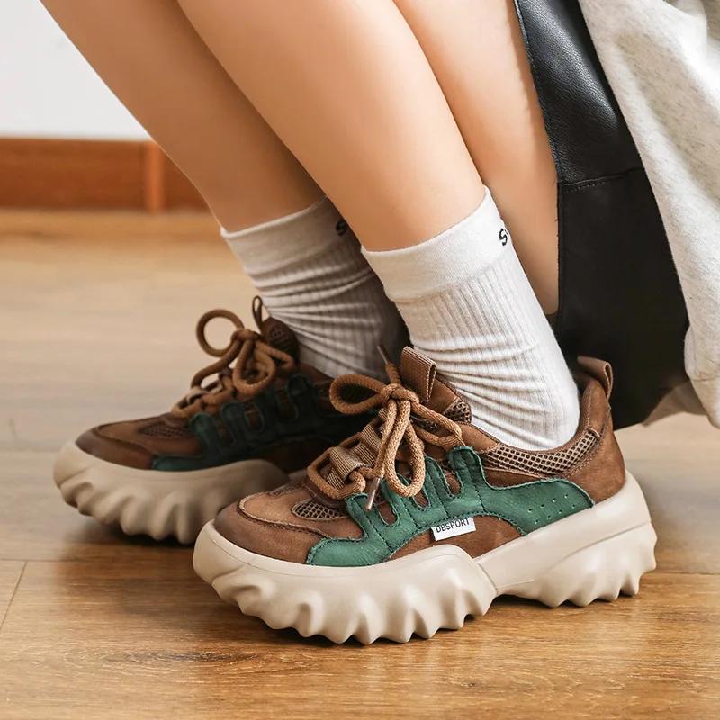 Fujin 5cm Summer Chunky Sneaker Mary Jane Women Boots Retro Shoes Cow Suede Genuine Leather Pils Mules Luxury Platform Wedge