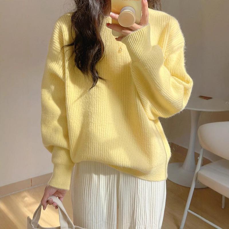 Повседневный пуловер с круглым вырезом, вязаный свитер, женский, новый, осенне-зимний, свободный и тонкий, ленивый стиль, верхняя одежда, вязаный свитер, топ, тренд