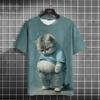 Summer Men's T-Shirt Funny Cat Print Oversized Short Sleeve Man T-Shirt Round Neck Casual Men Women Tee Neutral Clothing 2024