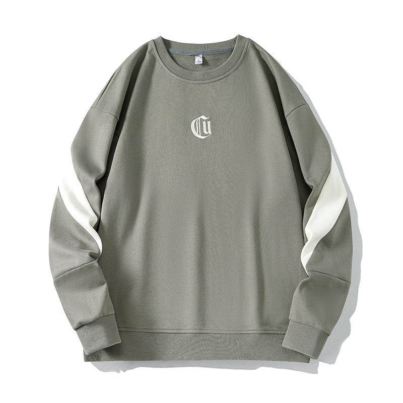 Men's Spring and Autumn Long Sleeve Round Neck Pullover Letter Printed Long Sleeve Breathable Standing Collar Long Sleeve