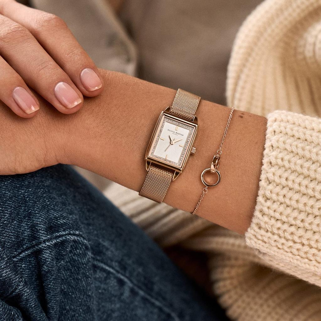 Авторизованный дистрибьютор Olivia Burton Watch ob24000015 Townhouse 21 мм Прямоугольный Белая гвоздика Золотая сетка [OLIVIA BURTON] Женские &