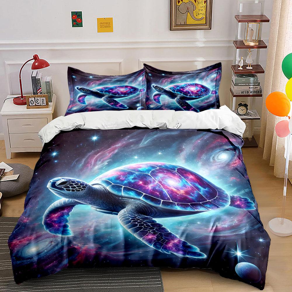 Cosmic Space Turtle Print Bedding Set 1 Duvet Cover 2 Pillowcases for Adult and Children Luxury Gift Full Size
