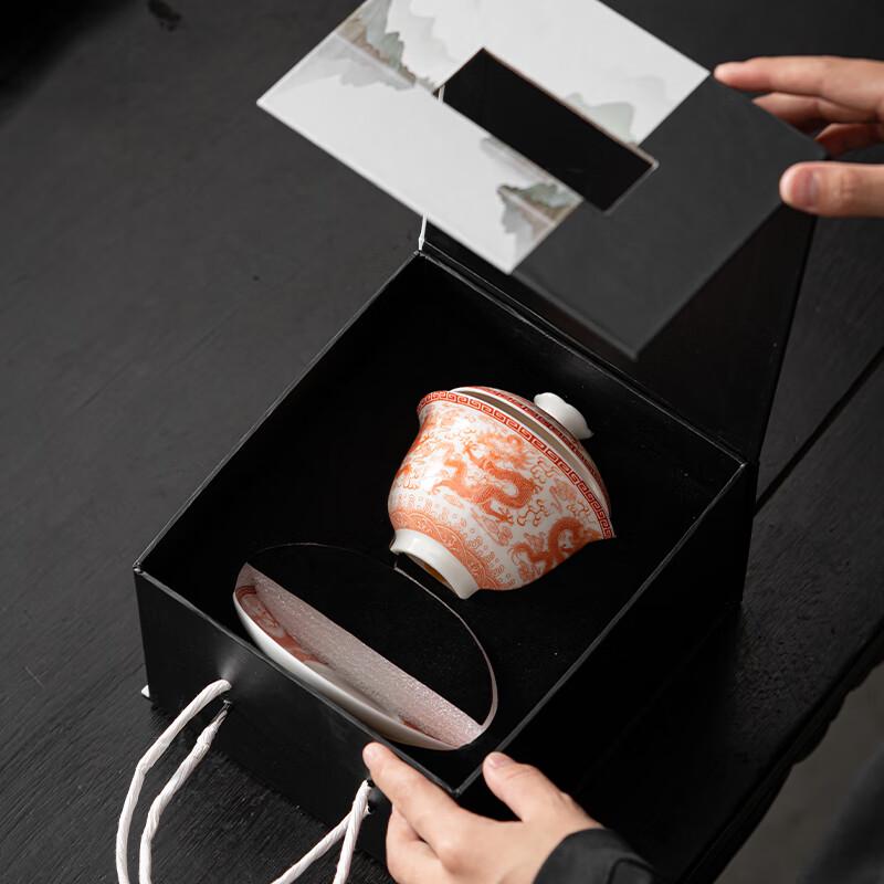 Sushih Ceramic Red Nine-Dragon Sancai Gaiwan Tea Bowl