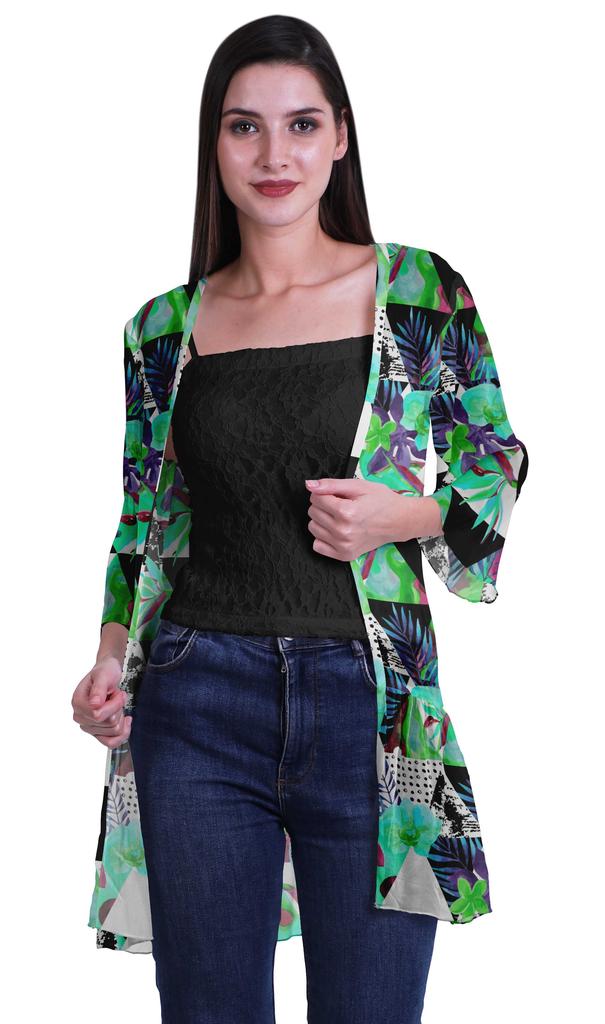 Moomaya Printed Georgette Beach Clothes For Women Short Shrug Cover Up