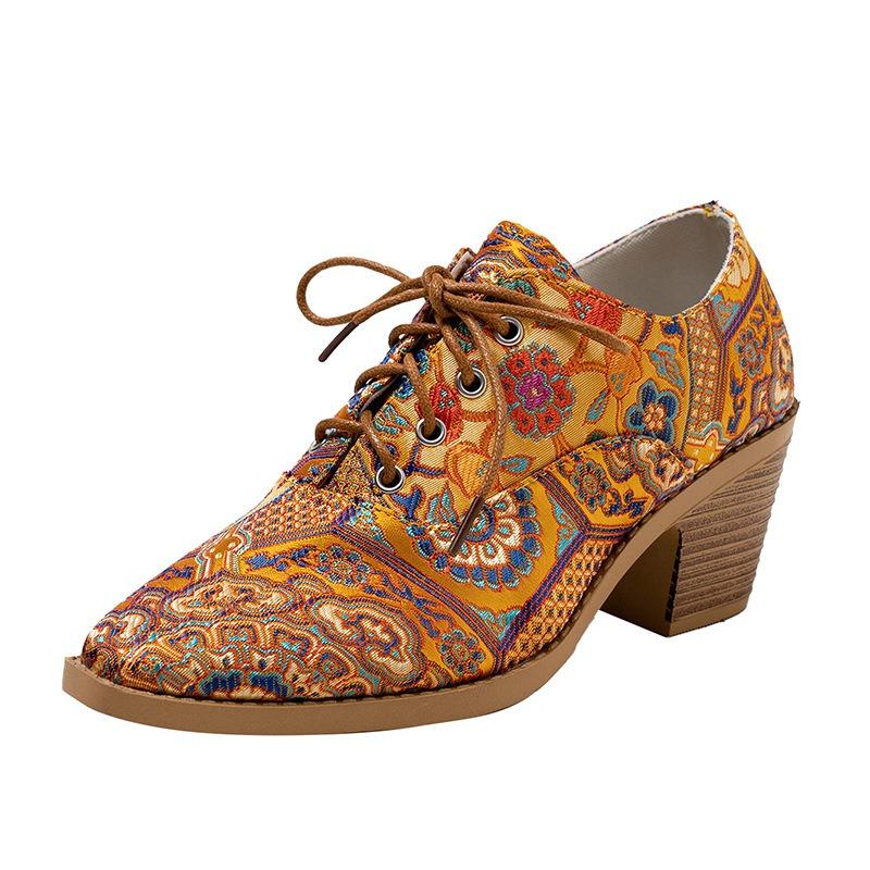 Женские осенние туфли-лодочки на высоком каблуке с острым носком на шнуровке больших размеров на толстом каблуке профессиональные туфли-лодочки