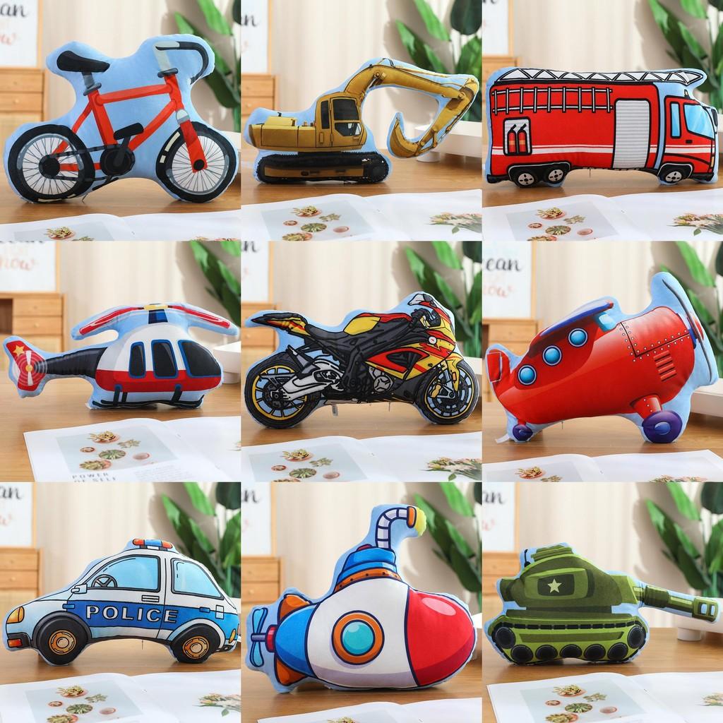 Childrens Aircraft Tanks Excavators Fire Trucks Bicycles Plush Pillows For Kids Bedroom