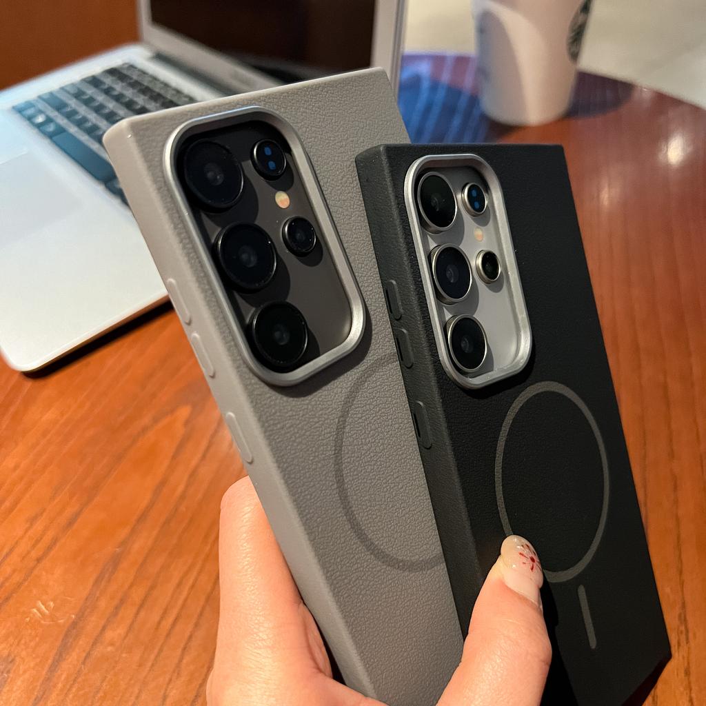 Magnetic For MagSafe Leather Texture Case For Samsung Galaxy S25 S24 S23 S22 Plus Ultra FE Wireless Charging Matte Soft Cover