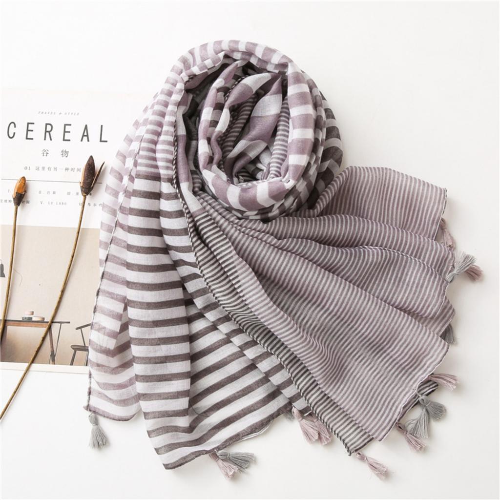 New Striped Color-blocked Cotton And Linen Scarf, Women's Winter Warm Scarf