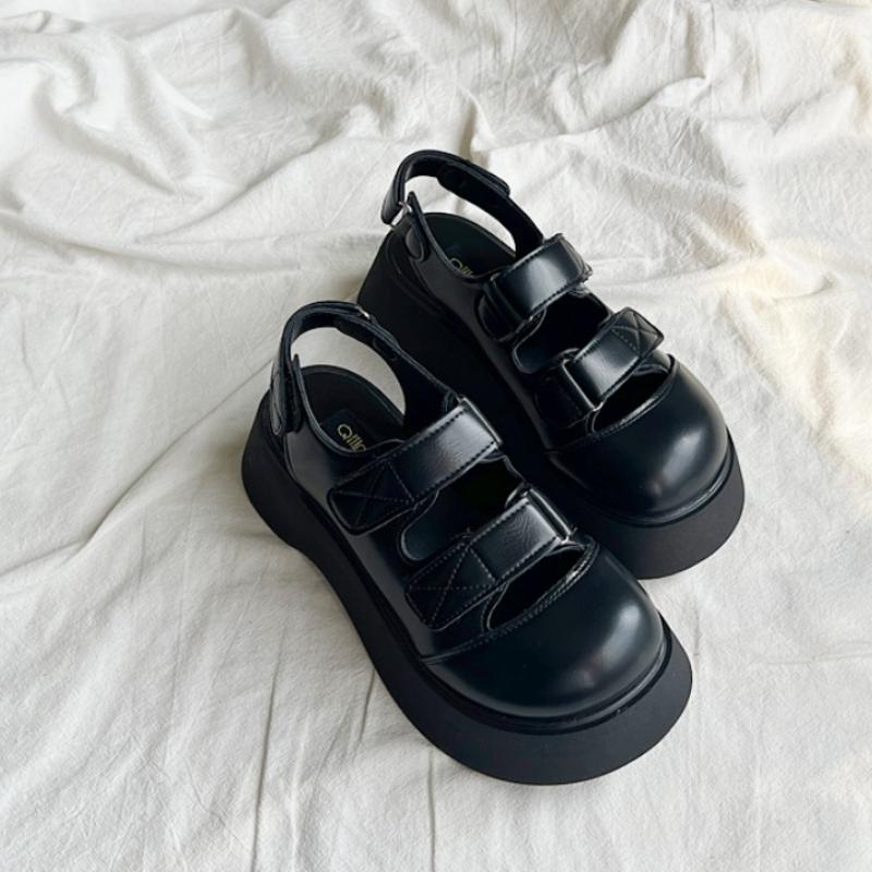 2024 Высококачественная женская обувь, летняя мода, круглый носок, средний каблук, толстая подошва, повседневные однотонные женские сандалии Baotou