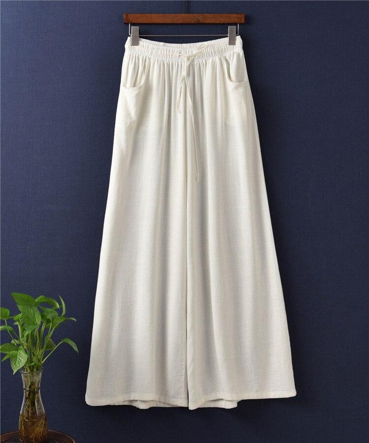 Johnature Solid Color Wide Leg 2021 Spring New Pockets Cotton Linen Women Cloths Pants