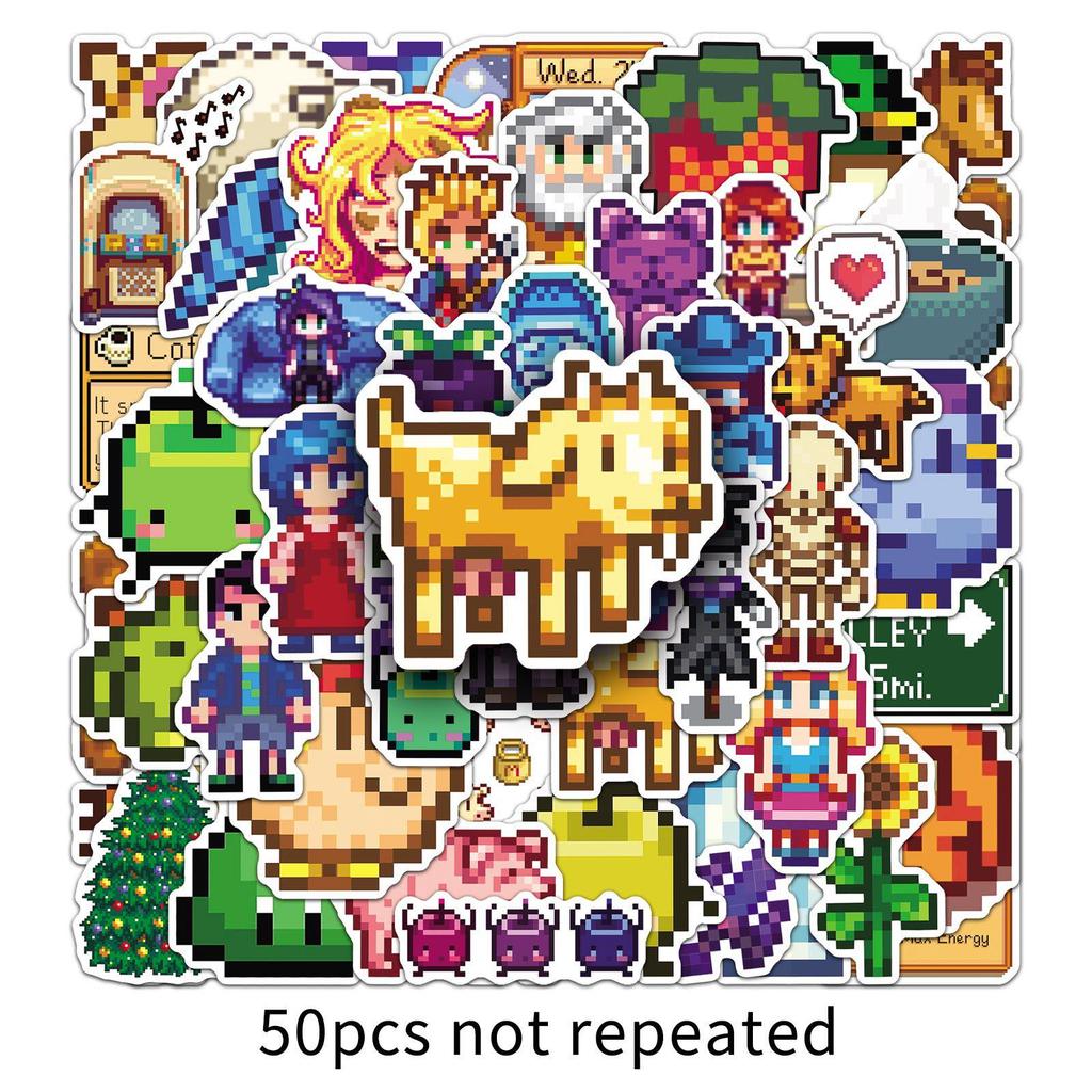50 Пиксельных Игровых Стикеров Stardew Valley: Мультяшное граффити для компьютеров и телефонов