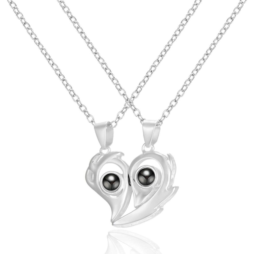 Sun & Moon Magnet Couple Necklace with Heart-Shaped Projection 'I Love You' In 100 Languages