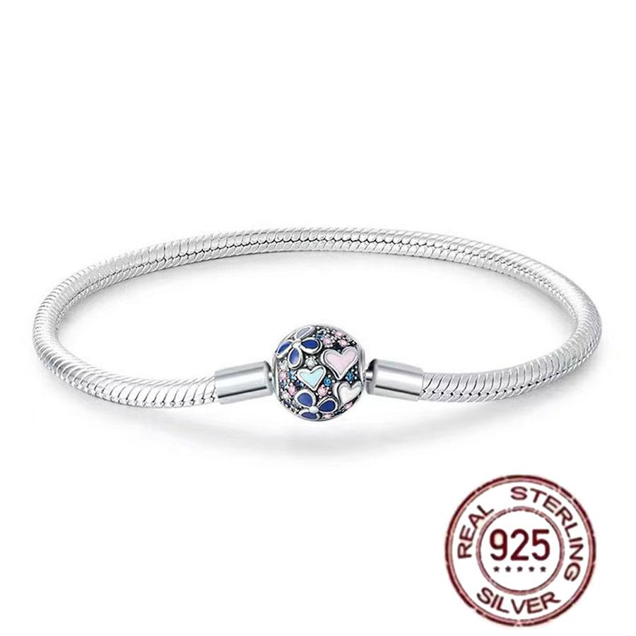 1/100 S925 silver heart crown snake bone bracelet women fashion jewelry DIY bracelet gift for her