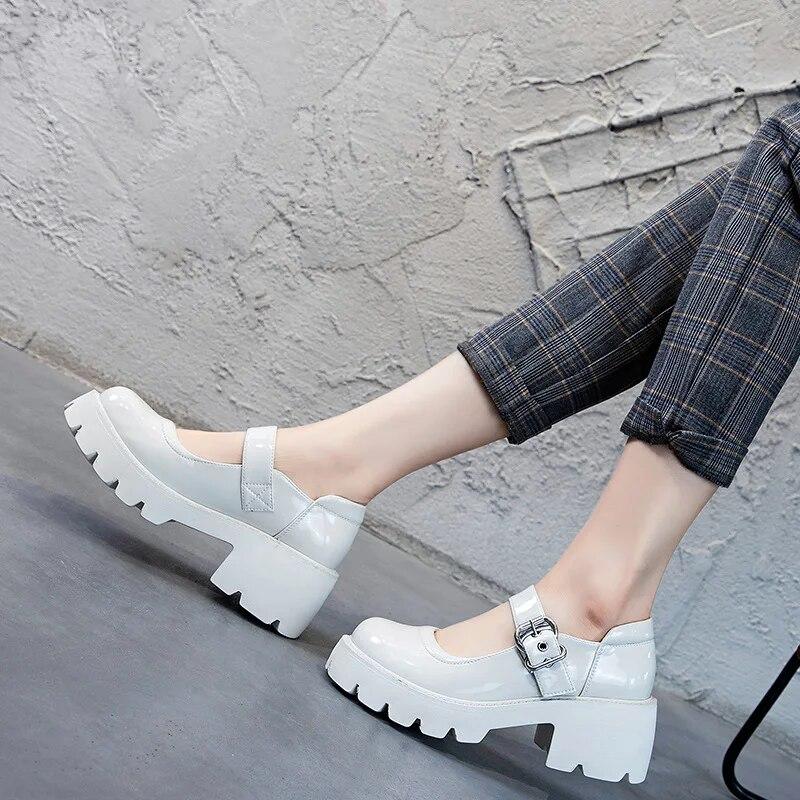 Fujin 7 см из лакированной натуральной кожи, летние женские модные туфли на платформе с пряжкой, удобные туфли для девочек в консервативном стиле, туфли Мэри Джейн в стиле Лолиты для девочек