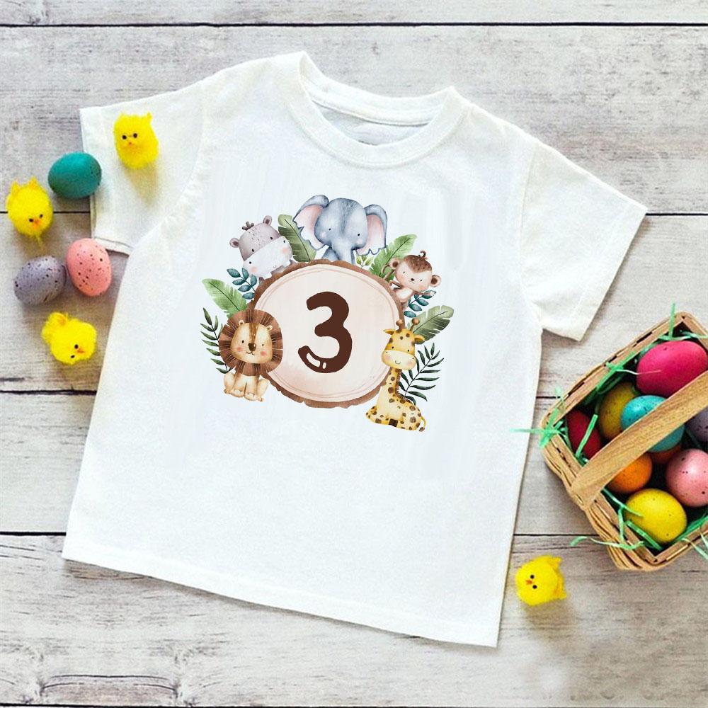Персонализированная рубашка на день рождения, футболка для детей 1–9 лет, футболка с изображением диких животных, футболка для вечеринки в честь дня рождения, одежда с дикими животными, детские подарки, топы