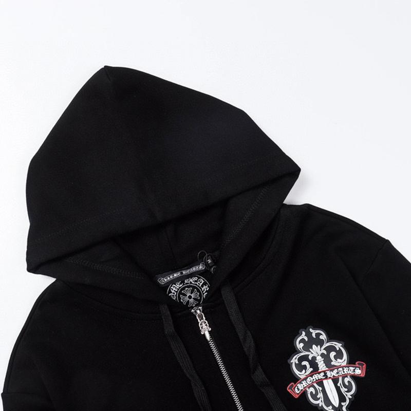 834 CHROME HEARTS Осень-Зима Новая Классический Стиль Большой Размер Толстовка с Капюшоном на Молнии с Логотипом, Подходит для Ношения Парами