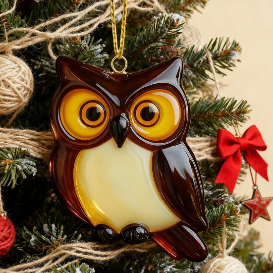 Fused Glass Birds Ornament Acrylic Hummingbird Owl Blue Jay Kingfisher Chickadee Christmas Ornament for Xmas Tree Decor