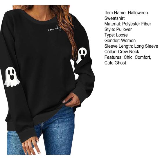 Halloween Sweatshirts for Women Spooky Season Graphic Cute Ghost Sweater Pullover Long Sleeve Crewneck Tops