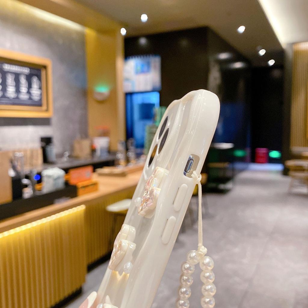 Подходит для Apple 16PROMAX Складная любовь Мягкий чехол IPhone 15 Белый Трехмерная волна Защитный чехол Браслет