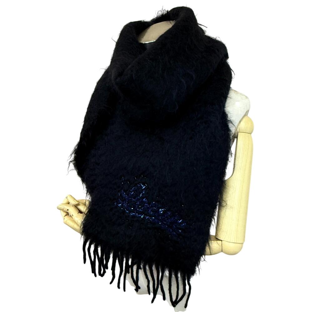 LOEWE Logo Beads Moheya wool Scarf black wool unisex Used