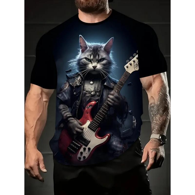 Мужская футболка с принтом 3D Animal Rock Cat, летняя модная повседневная футболка для спорта на открытом воздухе с круглым вырезом и короткими рукавами, мужская одежда, топы