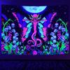 Гобелен Blacklight Galaxy Moon Trippy Plant с цветочным принтом, УФ-реактивный неоновый горный лес, психоделический настенный гобелен для декора комнаты