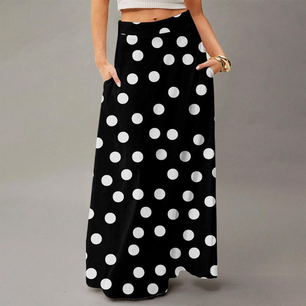 Женская повседневная складная юбка-макси с принтом в горошек, высокой талией и карманом, с драпировкой
