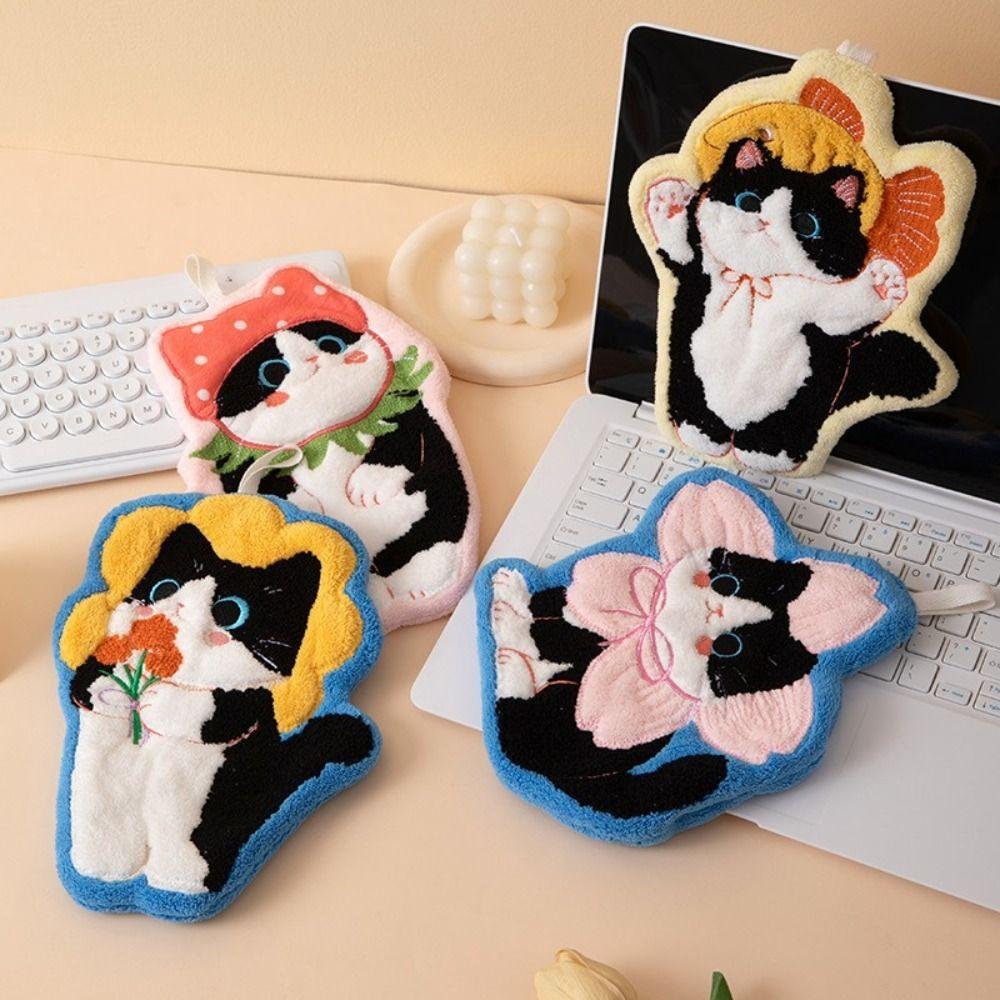 Soft Toilet Handkerchief Cute Cat Washcloth Cartoon Hand Towel  Kitchen