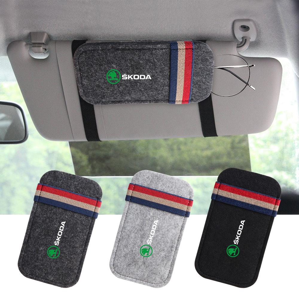 ydkzn3 Car Sun Visor Eyeglasses Storage Bag Organize Glasses Clips For Skoda S Octavia A5 A2 VRS Vision Kodiaq Rapid Fabia VII Superb