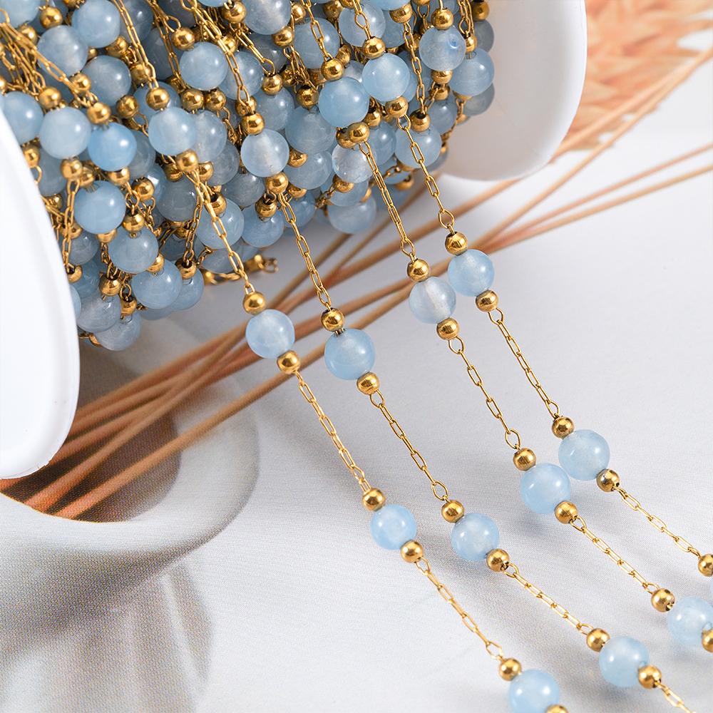 1M Stainless Steel Pink Ball Beads Beaded Chain 4.5mm Glass Crystal Link Chains for DIY Bracelet Necklace Jewelry Making Supply