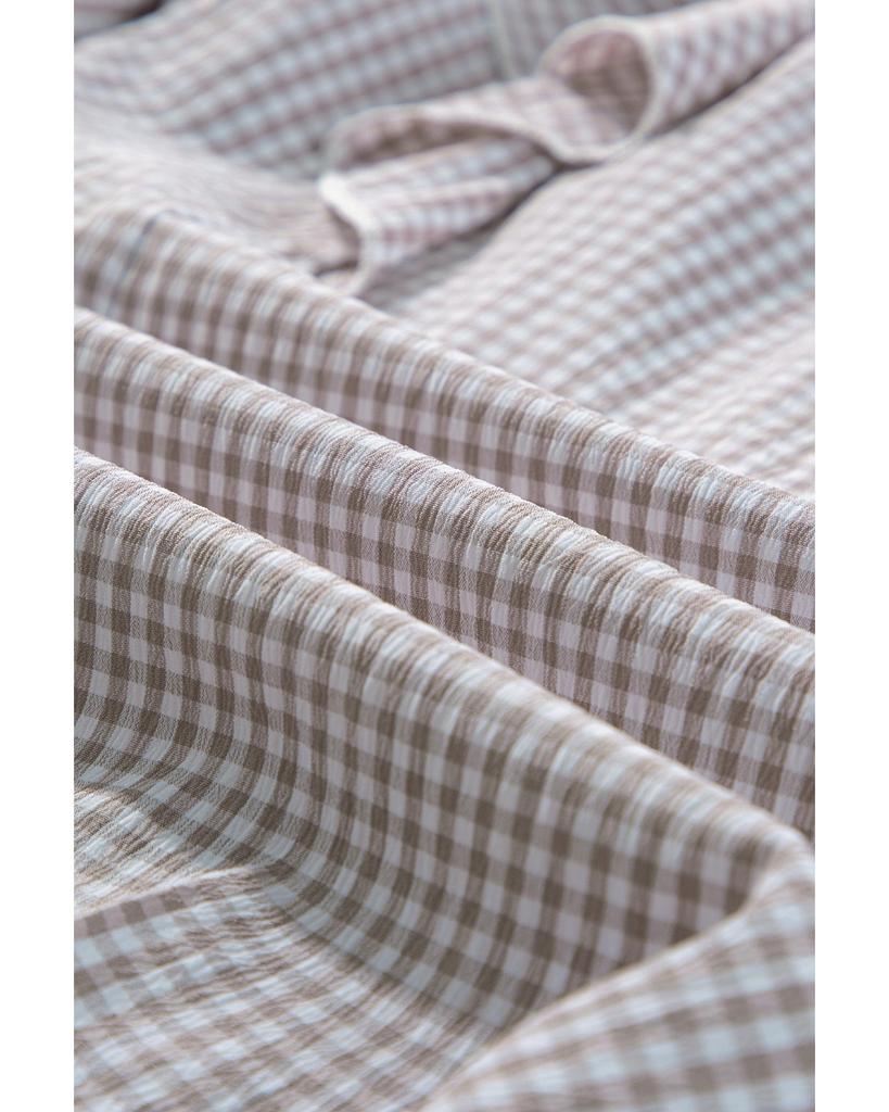 Azura Exchange Коричневая клетчатая рубашка с оборками на рукавах и вырезом на горловине