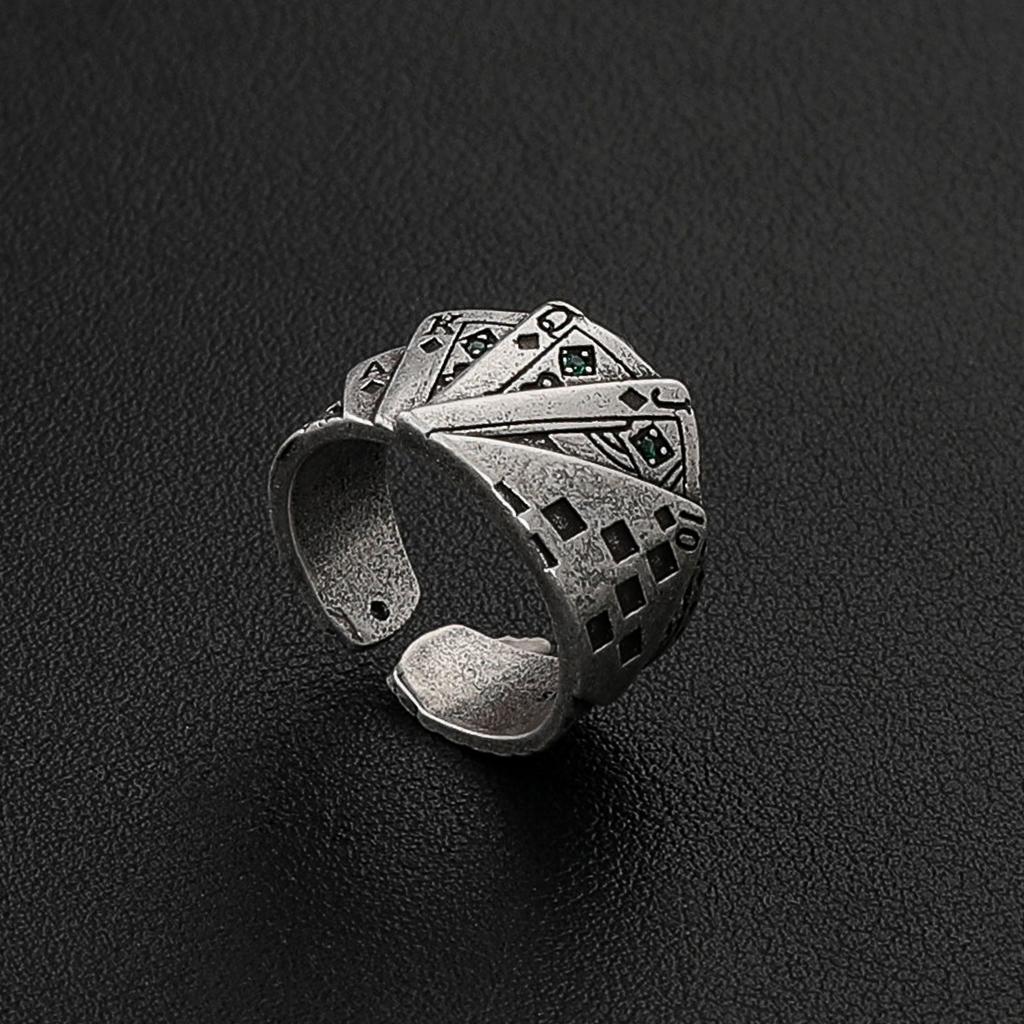 Ретро Кольцо с игральной картой для мужчин и женщин, Унисекс Открытое, Кольцо-украшение 'Бог Азартных Игр'