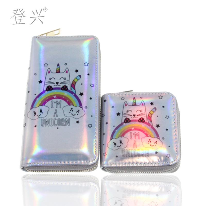 New Laser Cat Cat Rainbow PU Long Wallet, Card Bag Wallet