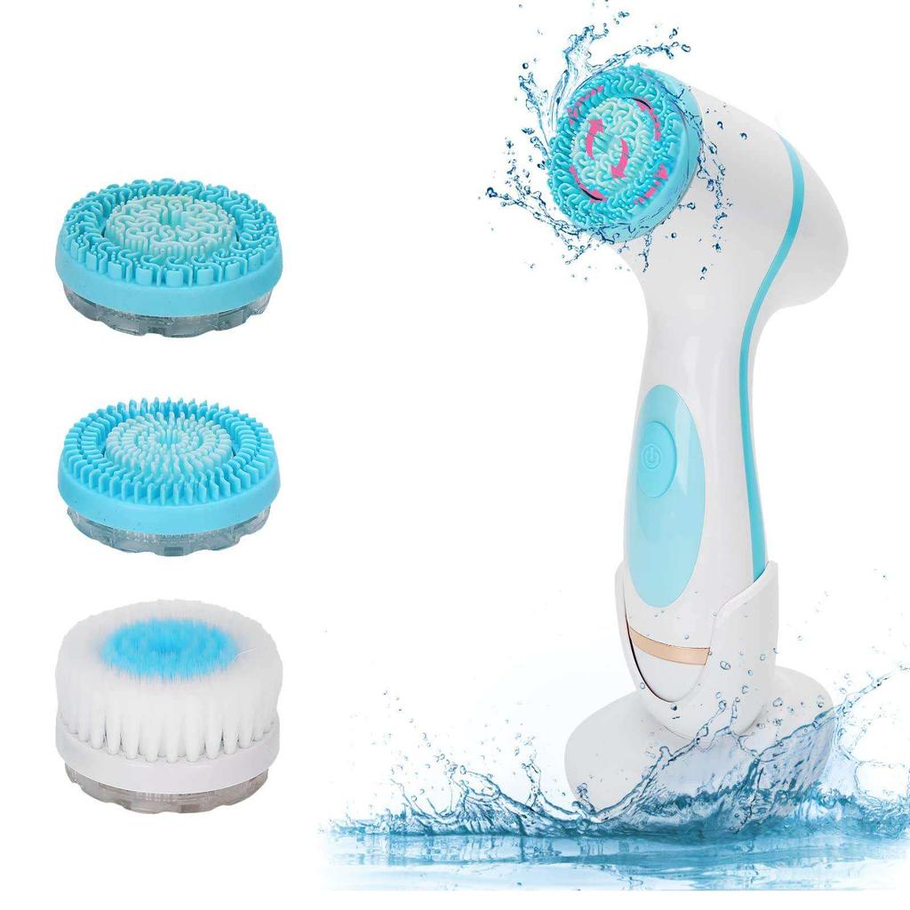 Работает от батареи, двойная вращающаяся мягкая головка щетки, глубоко очищает электрическую силиконовую очищающую щетку для лица с 3 щетками