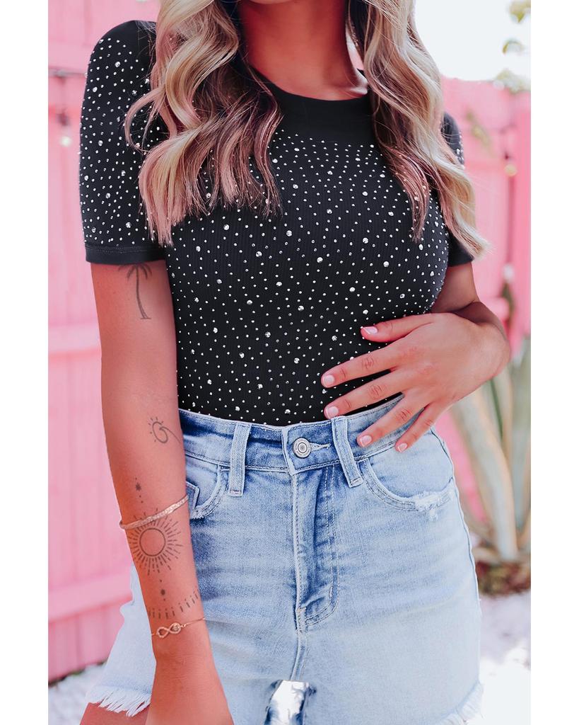 Azura Exchange Боди с короткими рукавами, украшенное стразами