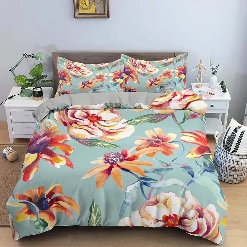 3D Printed Classic Flower Blue Gold Bedding Set Single Twin Double Queen King Cal King Size Bed Linen Set