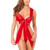 Женский атласный боди с открытой спиной и большим бантом, взрослое рождественское нижнее белье, соблазнительная ночная одежда, цельное нижнее белье из трех частей