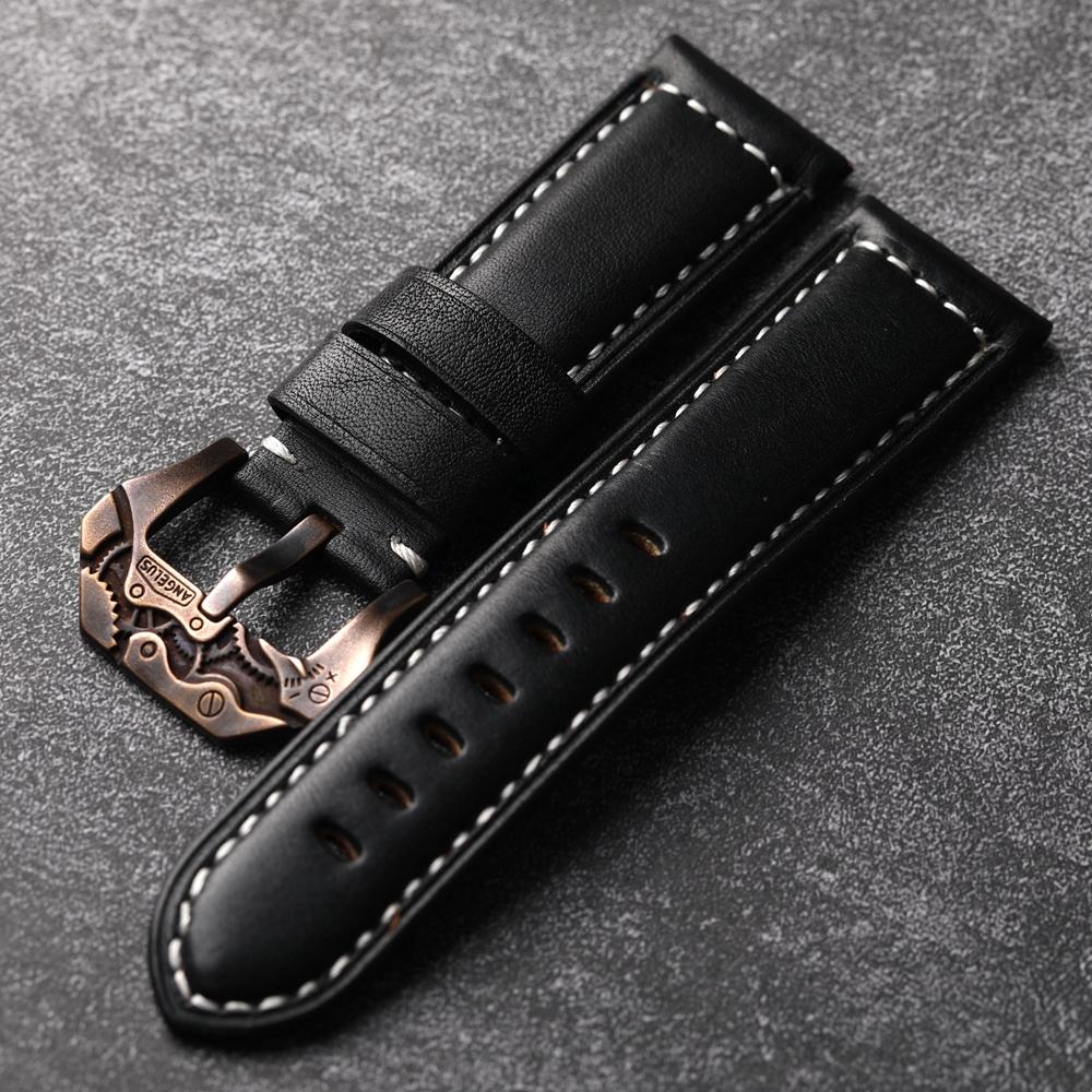 Head Layer Cowhide Strap, 22 24 26MM Adaptable Bronze Watch Men Vintage Mechanical Bronze Buckle, Watch Accessories Men Bracelet