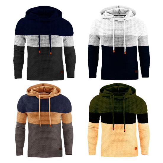 Осень-зима мужская толстовка с цветными блоками с капюшоном на шнурке с длинными рукавами эластичный мягкий толстый теплый спортивный топ средней длины