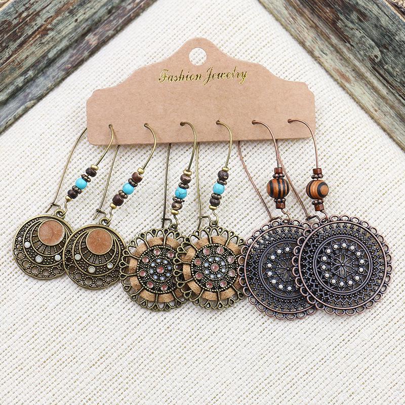 Bohemian Ethnic Retro Earring Set: 3-Piece Hanfu & Nepal Style for Women