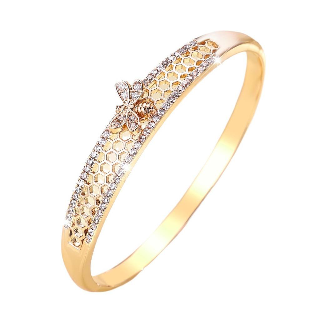 Korean Style Versatile and Fashionable Light Luxury Honeycomb Micro-paved Zircon Simple Bee Bracelet for Women
