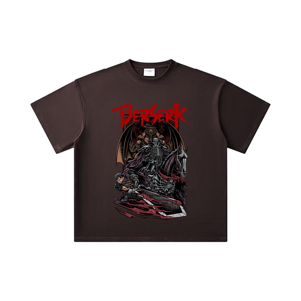 260 GSM Double Yarn 32 Count 100% Cotton Berserk V4 Skull Knight Print Unisex Heavy Cotton T Shirt