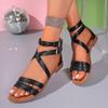 New Summer Women's Rome Sandals Round Toe Flat with Back Zipper Flat Casual Shoes for Daily Plus Size Outdoor Sandals
