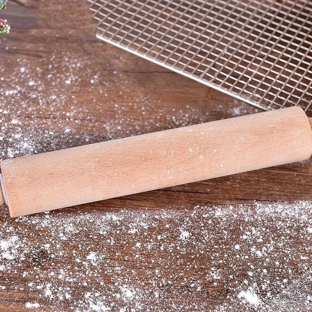 1pc Classic Wood Rolling Pin with Kneading Mat, Heavy for Baking Rolling Dough, Christmas Thanksgiving Mother's Day Baking Gift
