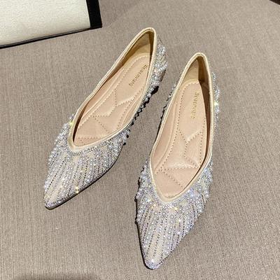 Блестящие хрустальные жемчужные балетки женские с острым носком, слипоны, лоферы, удобные неглубокие женские балетки, мокасины WSH5187