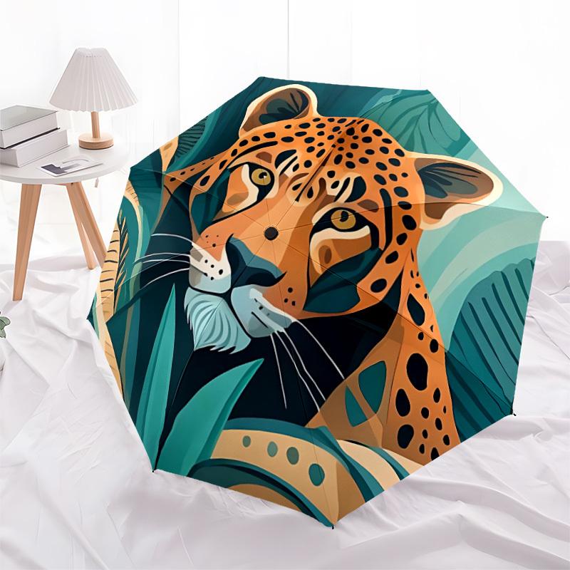 1pc Jaguar Print Automatic Folding Umbrella, 8-Rib Iron Frame, Casual Outdoor Accessory for Birthday Festival Gifts yy251128157
