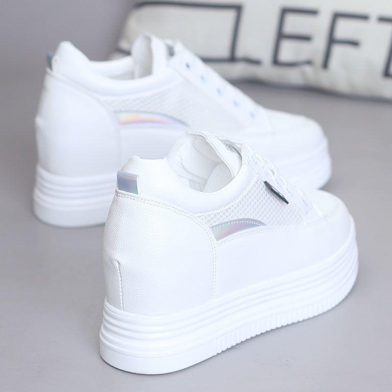 Женские сетчатые дышащие белые туфли, универсальная толстая подошва с приподнятой губчатой подошвой, женские универсальные сетчатые туфли