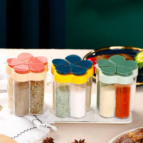 Seasoning Bottle 5-in-1 Transparent Multi-grid Sealed Space-saving Moisture-proof Flip-top Multi-function Salt Sugar Spice Jar Kitchen Tool Cooking