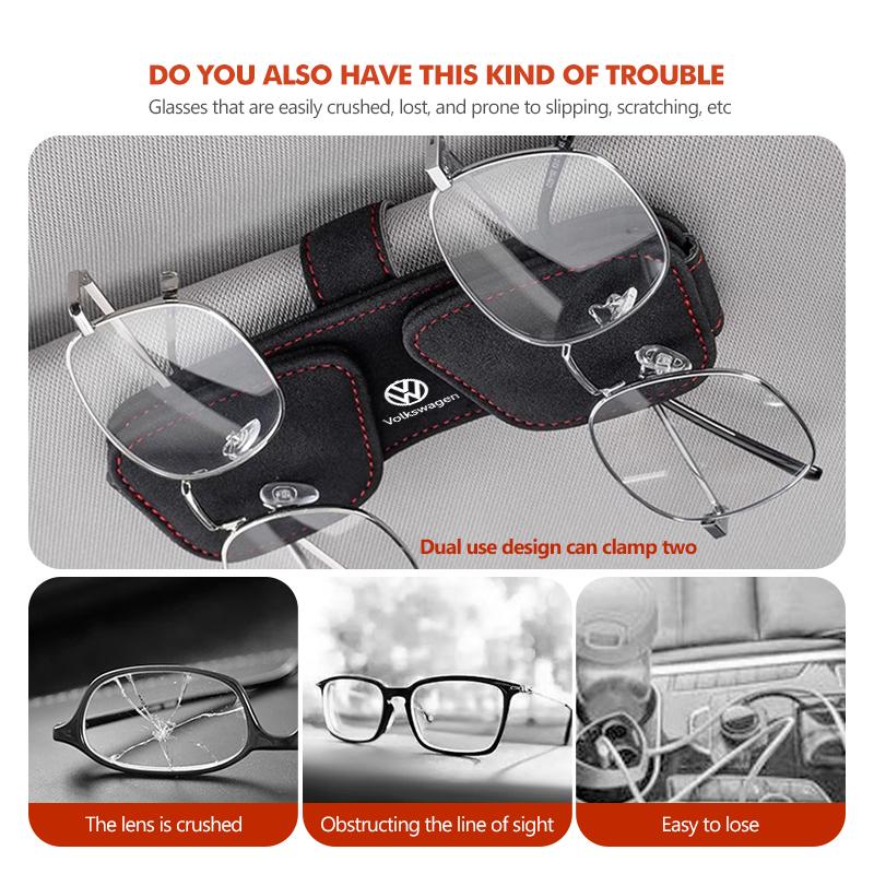 RUN1 Double Clip Sunglasses Holder Leather Eyeglass Ticket Clip For Volkswagen VW Passat Golf 4 5 6 Tiguan Polo Scirocco Jetta CC